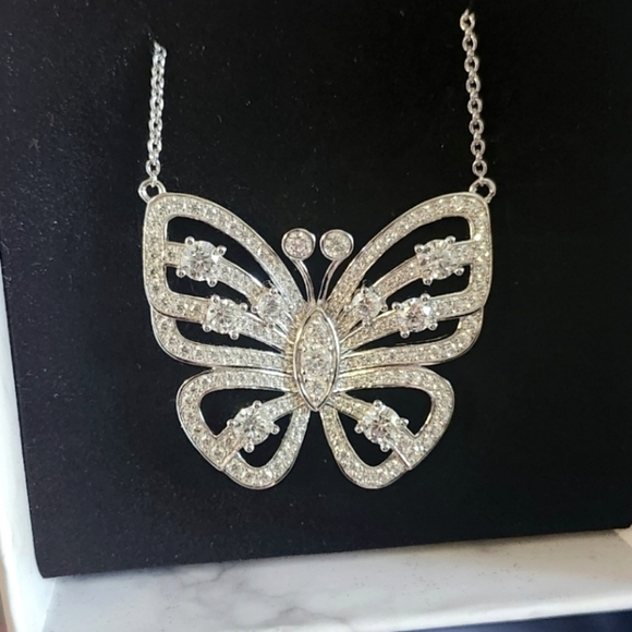 CERTIFIED 3.33 Carat VVS1 D EX MARIAH BUTTERFLY Moissanite Diamond NECKLACE *NEW - Picture 4 of 16